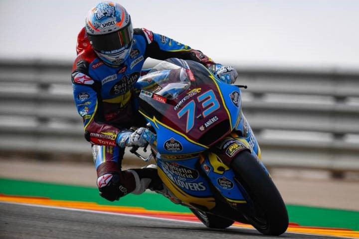 Álex Márquez durante los entrenamientos de hoy en Moto2 en el Gran Premio de Aragón 