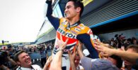 Dani Pedrosa en el parque cerrado de MotoGP después de ganar una carrera con Honda