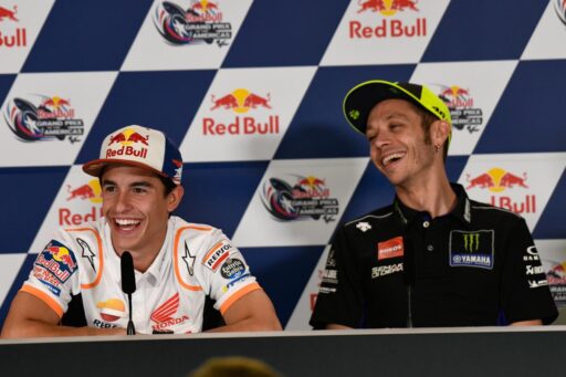 Marc Márquez y Valentino Rossi durante la rueda de prensa de MotoGP en el Gran Premio de Austin