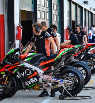 Aprilia frente al box en el último test de MotoGP en Misano