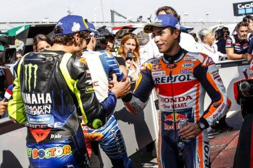 Valentino Rossi y Marc Márquez tras una carrera de MotoGP