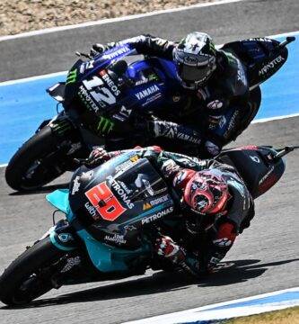 Maverick Viñales y Fabio Quartararo durnate la carrera de MotoGP del Gran Premio de Andalucía de MotoGP
