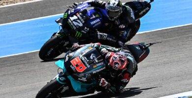 Maverick Viñales y Fabio Quartararo durnate la carrera de MotoGP del Gran Premio de Andalucía de MotoGP