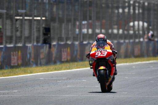 Marc Márquez durante una carrera de MotoGP pilotando la Honda