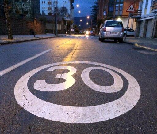 Señal de 30 pintada en la calzada