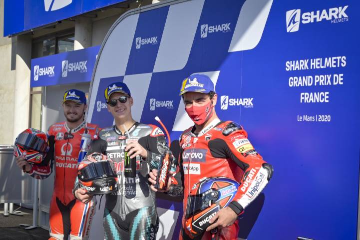 Fabio Quartararo, Jack Miller y Danilo Petrucci tras la sesión de clasificación de MotoGP