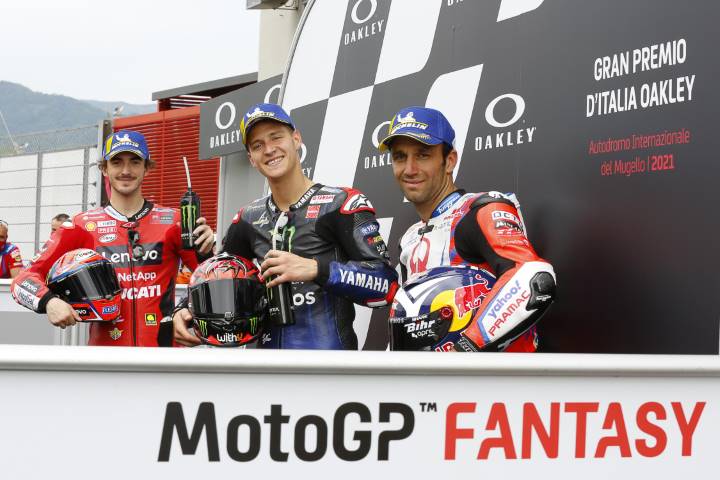 Fabio Quartararo, Pecco Bagnaia y Johann Zarco MotoGP