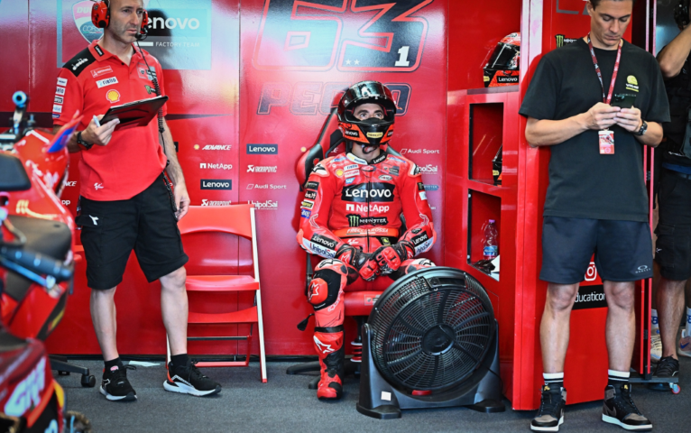 Pecco Bagnaia, en el Gran Premio de San Marino de MotoGP, saldrá tercero por detrás de Jorge Martín y Marco Bezzecchi. Foto: Michelin.