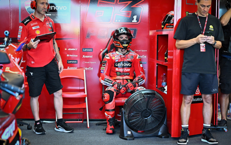 Pecco Bagnaia, en el Gran Premio de San Marino de MotoGP, saldrá tercero por detrás de Jorge Martín y Marco Bezzecchi. Foto: Michelin.