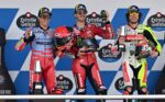 Podio en el GP de España con Bagnaia, Marc Márquez y Bezzecchi