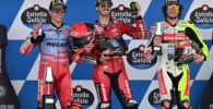 Podio en el GP de España con Bagnaia, Marc Márquez y Bezzecchi
